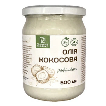 Кокосовое масло Продукція як вона є, Рафинированное 500мл (22222222200886)