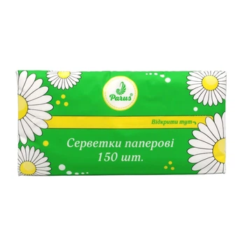 Салфетки бумажные белые двухслойные Parus Ромашка, 150 шт