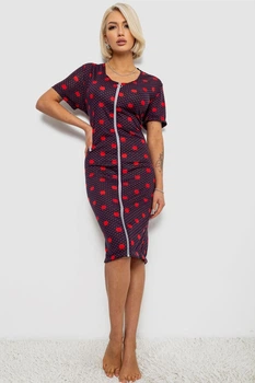 Халат женский на молнии в горох, цвет сине-красный, XXL-XXXL, 257R1030-5