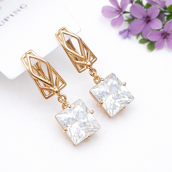 Серьги Xuping Jewelry длина 2.7см ширина 1см медицинское золото позолота 18К цирконий с1339