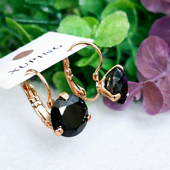 Серьги Xuping Jewelry длина 1.8см с цирконием 10мм медицинское золото позолота 18К с1311