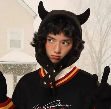 Шапка капор с рожками готическая devil style корейская кавайная y2k черная One size (55347899)