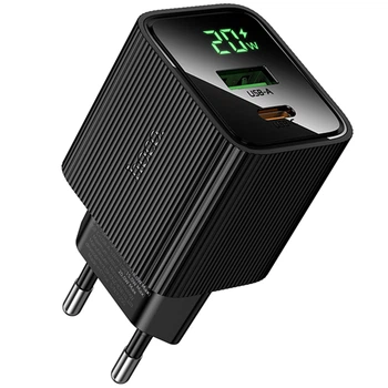Сетевое зарядное устройство HOCO CS83A Excellent with digital display PD20W+QC3.0 (1USB-A/1C) (Black) (245465)