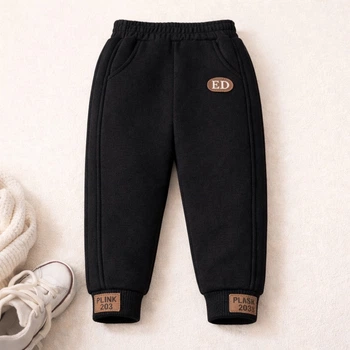 Детские утепленные штаны-джоггеры на меху Unisex, размер 120, цвет Черный