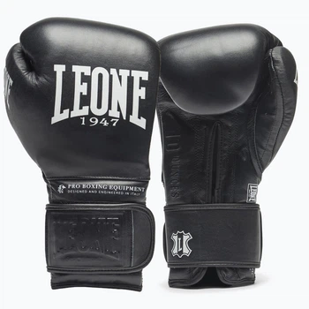 Боксерские перчатки Leone Greatest, Чёрные, кожаные, 18 унций (510+г.) для спортсменов 100+ кг. (500169)