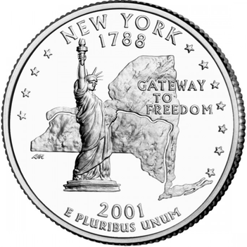 Монета 25 центів (квотер) США 2001 D UNC "Штати і території - Нью-Йорк". New York (quarter)