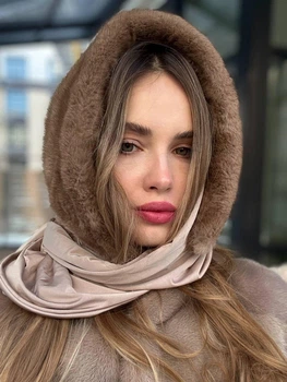 Косинка хустка норкова капор One Size світло-коричнева