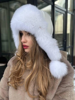 Вушанка з хутра фінського песця Zefur One size біла