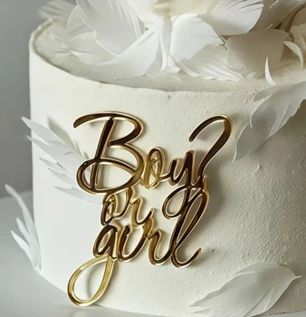 Топпер для торта на гендер паті Boy or Girl без ніжки дзеркальний пластик (10 см) золото