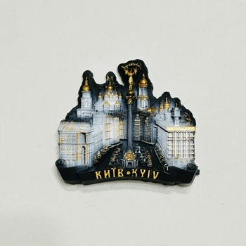 Магніт сувенірний KYIV колаж Майдан Незалежності, чорний з золотом, 10×10 см | керамічний магніт Київ
