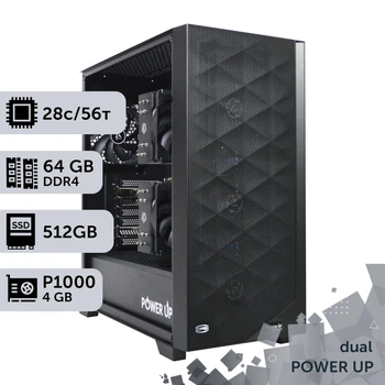 Двопроцесорна робоча станція PowerUp #569 Xeon E5 2680 v4 x2/64 GB/SSD 512GB/NVIDIA Quadro P1000 4GB для 3D моделювання відеомонтажу рендерингу для інженерів та архітекторів