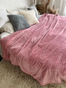 Плед мягкий плюшевый с узором колосок розового цвета евро размер 200х230 см (HPKG021)