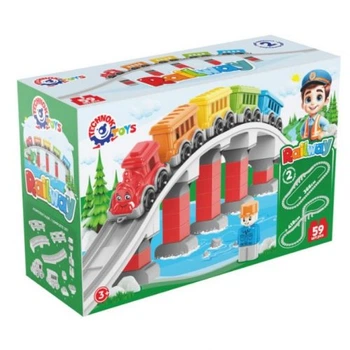 Залізниця конструктор Technok Toys з поїздом та мостом 37.4х25х13.7 см різнобарвний набір для дітей від 3 років розвиваючий ігровий комплект