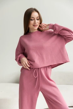 Свитшот женский Vivioji трехнитка-петля свободного кроя размер L/XL розовый