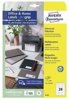 Самоклеючі етикетки Avery Paper A4 70 x 36 мм Білі 240 шт. 6122 (4004182433089)