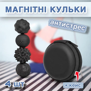 Магнітні силіконові сенсорні кульки / фіджет для зняття стресу і тривоги / заспокійлива іграшка для дітей та дорослих, 4 шт у футлярі, чорний (124719518)