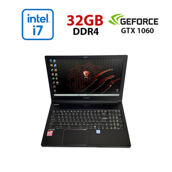 Ігровий ноутбук MSI MegaBook GS63 Stealth 8RE / 15.6" (1920x1080) IPS / Intel Core i7-8750H (6 (12) ядер по 2.2 - 4.1 GHz) / 32 GB DDR4 / 512 GB SSD / nVidia GeForce GTX 1060, 6 GB GDDR5, 192-bit / WebCam б/в