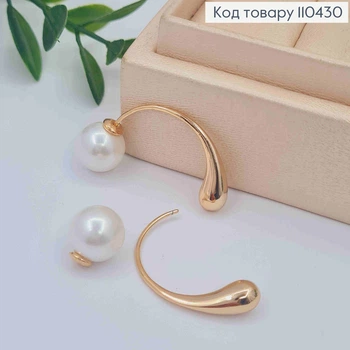 Сережки гвіздки з Перлинкою, довжина 3,1см, Xuping 18K