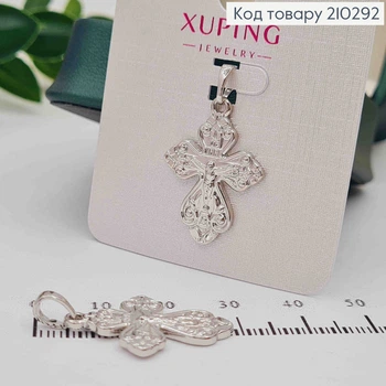 Крестик родованный с распятием украшен Вензелями, размер 2,5*1,8см, Xuping