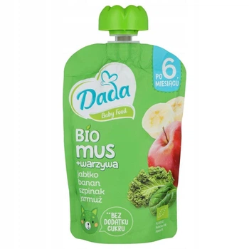 Пюре дитяче Dada Baby Food BIO Яблуко, Банан, Шпинат і Кале, пауч 100 г, з 6 місяців