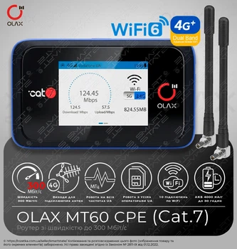 Мобильный 4G LTE Wi-Fi роутер OLAX MT 60 Cat.7 (300 Мбит/с) + 2 антенны MIMO в комплекте | Агрегация частот | Мощный АКБ 4000 мАч (до 30 ч) | Type-C | Выходы CRC9 под внешнюю антенну | Поддержка Киевстар Vodafone Lifecell