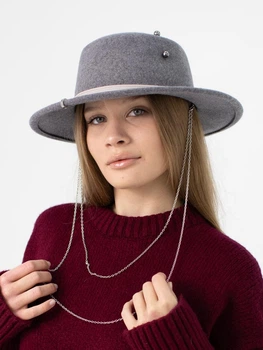 Шляпа шерстяная канотье с цепью D.Hats цвет серый