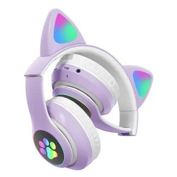 Беспроводные Детские Cat STN-28 Bluetooth наушники с подсветкой с MicroSD с FM-Радио с Кошачьими Ушками