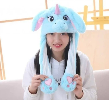 Светящаяся шапка Единорог Pikachu with LED с двигающими ушками голубой