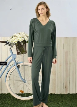 Піжама жіноча Pijamoni 5335-2 трикотаж Фісташковий 2XL реглан з штанами