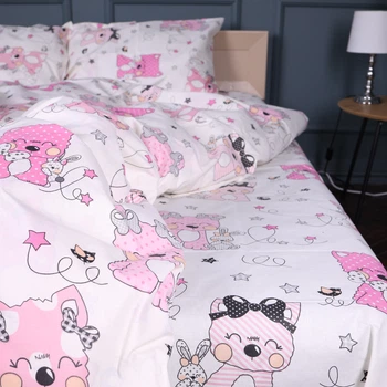 Простынь MirSon Бязь 17-0776 Magic cats pink 150 х 220 см (2200011238173)