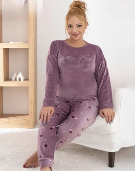 Піжама жіноча Pijamoni 3XL велюрова лавандовий Brave кофта зі штанами