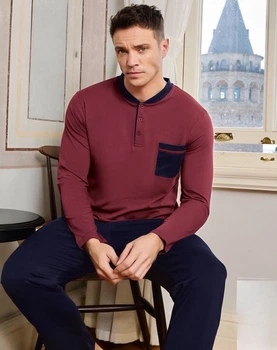 Піжама чоловіча Pijamoni XXL бавовняна бордовий кофта зі штанами