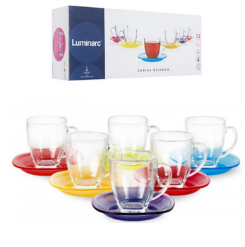 Сервиз чайный Luminarc Carina Rainbow 12 предметов с разноцветными блюдцами 220 мл (N4217) HD