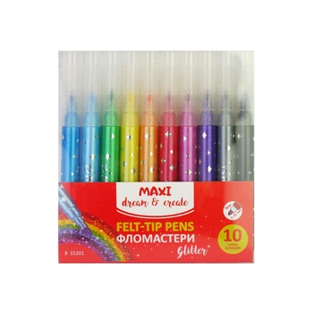Фломастеры Maxi с блестками, 10 цветов (MX15201)