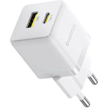Зарядное устройство Baseus 1xUSB-C 30W + 1xUSB white (P1011160A213-00)