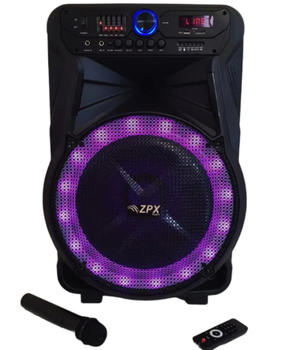 Портативна акустика ZPX-7772 350 Вт з мікрофоном, USB/FM/Bluetooth, LED-підсвітка, пульт управління на коліщатках, чорна