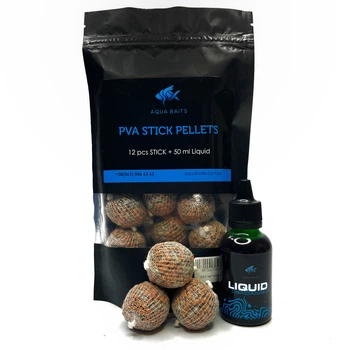 Готові ПВА стіки Aqua baits PVA Stick Pellets 12шт "Конопля" 4 мм + 50 мл ліквіду