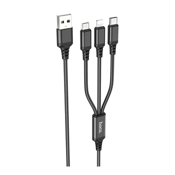 Кабель USB Hoco X76 3-in-1 IP+Type-C+Micro 2A Чорний