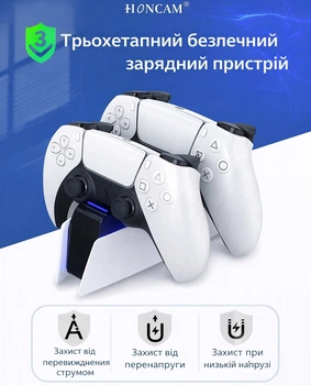 Двойная зарядная док-станция для DualSense PS5 с индикаторами и защитой, USB-C, 2.5 ч White