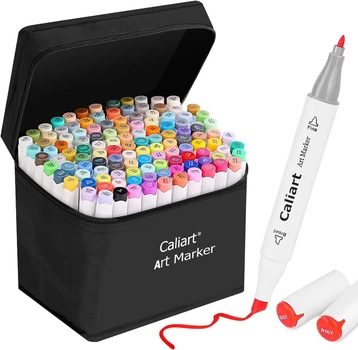 Маркеры Caliart Спиртовые Пуля и Долото для скетчинга 121 Colors Alcohol Based Markers Fine Chisel
