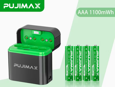 Аккумуляторные батарейки в зарядном боксе 1100mWh Li-Ion 1.5v AAА мизинчиковые аккумуляторы с зарядкой кейс Pujimax 4шт