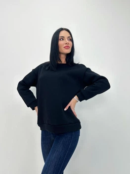Тепла однотонна жіноча кофта батник на флісі базова прямого крою з тринитки 46-48, Чорний