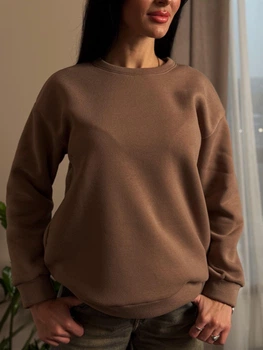 Базова тепла жіноча кофта світшот на флісі вільного крою 46-48, Капучино