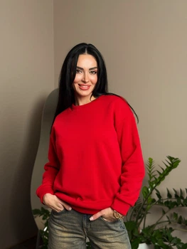 Базова тепла жіноча кофта світшот на флісі вільного крою 42-44, Червоний