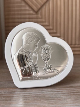 Серебряная иконка «Мое Первое Причастие» для мальчика (CO 6542 1WO) 9*9 см