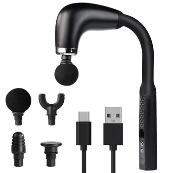 Перкуссионный массажер для тела + 4 насадки, от USB, Черный