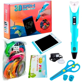 3D-ручка для рисования 3DPEN-6 с LCD-дисплеем и планшетом 7.7 дюйма 20 мотков пластика для творческого моделирования объемных фигур и дизайна