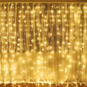 Светодиодная гирлянда штора 3х1,5 м 240 LED с 8 режимами свечения Теплый свет для праздничного декора стен и окон от сети 220 В