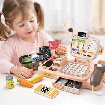 Кассовый аппарат 889-310 "Cash Register" на 30 предметов (сканер, весы, кассовая лента, мелодии), розовый