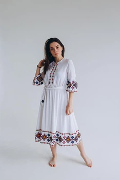Вишите плаття Etnoshop Спів квітів бохо XXL Біле